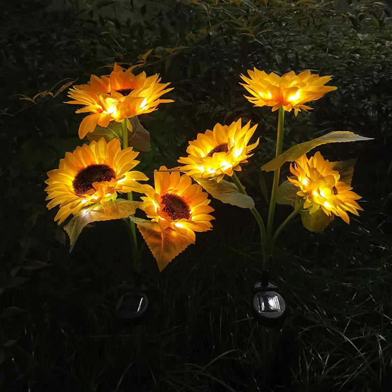 Outdoor LED Lawn Lamp Sunflower Solar Lights Ground Light Christmas Garden Party Wedding Home Courtyard Navidad Decoration