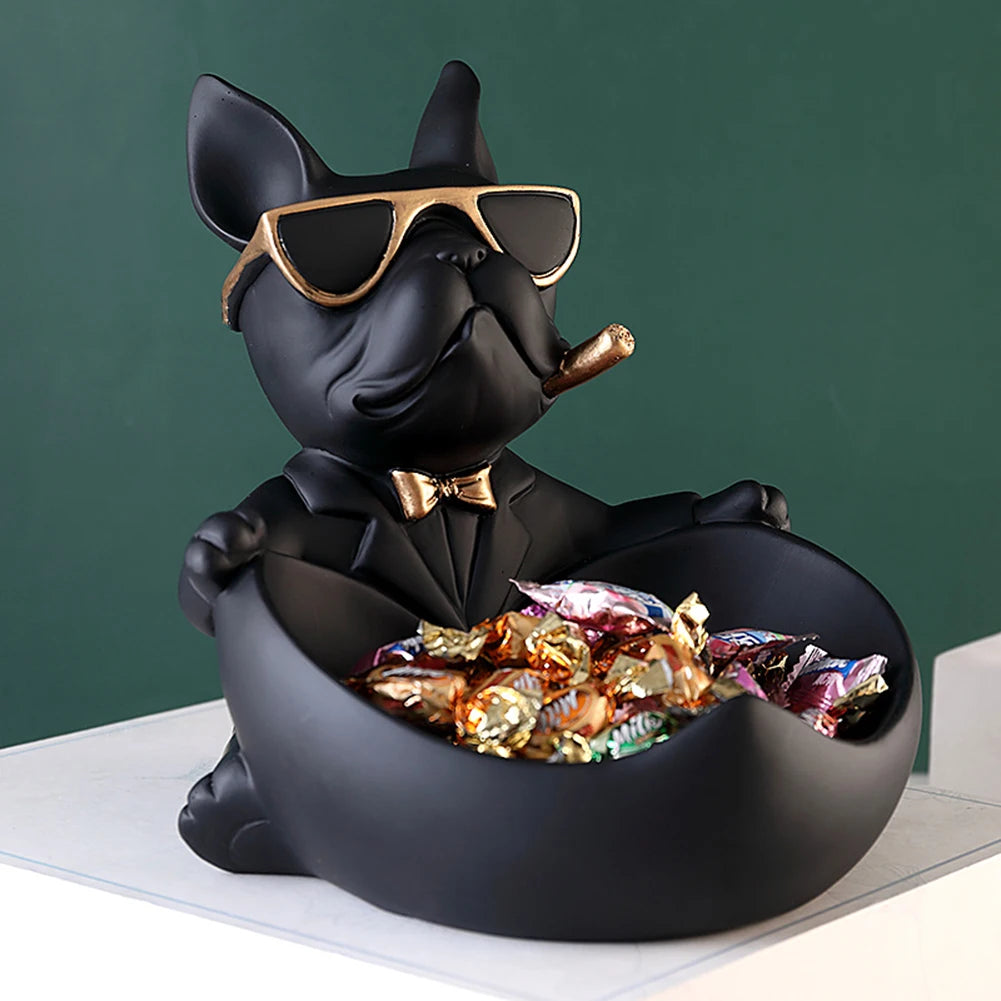 Bulldog Cool Sculpture Dog Ornament Butler Storage Box Home Decor Cool Dog Figurine Dog Statue Box Resin Cool Dog with Tray