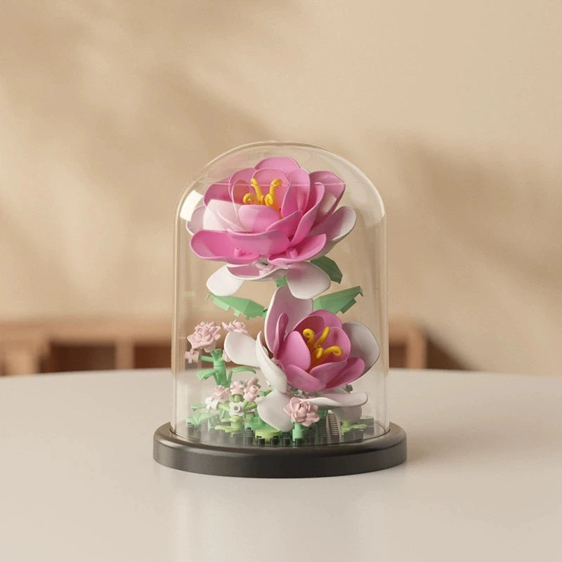 DIY MOC Flower Arrangement Dust Cover Tulip Rose Sunflower Plants Succulents Gardens Building Blocks Model Kids Sets Kits Toys