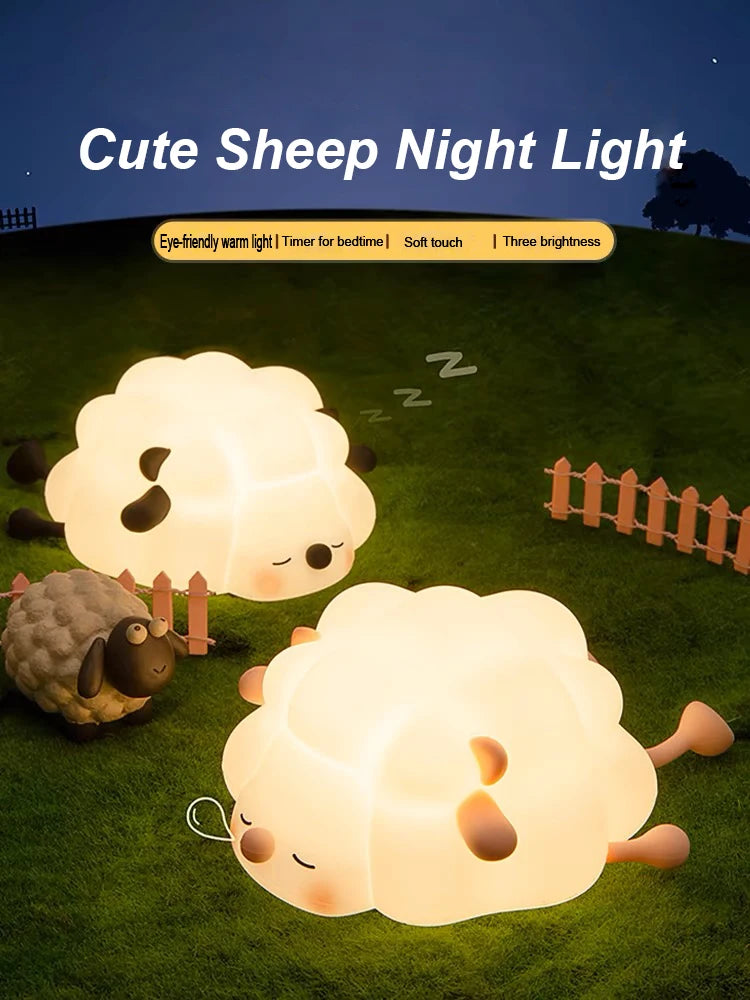 LED Night Lights Cute Sheep Panda Touch Sensor Silicone Lamp USB Rechargeable Timing Room Decor nightlight Kids Birthday Gifts