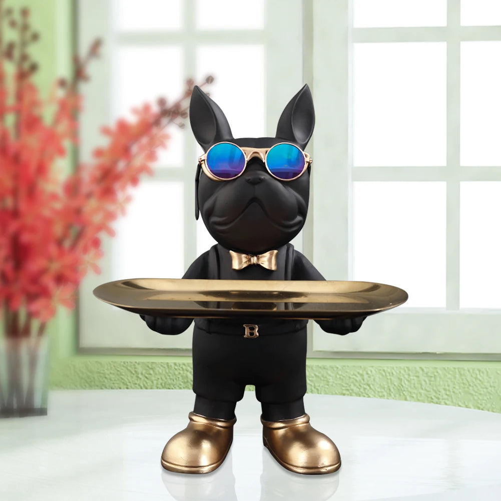 French Bulldog Sculpture Dog Statue with Tray and Keys Holder Storage Gift Home Decor Ornaments Rood Decor Animal Figurine