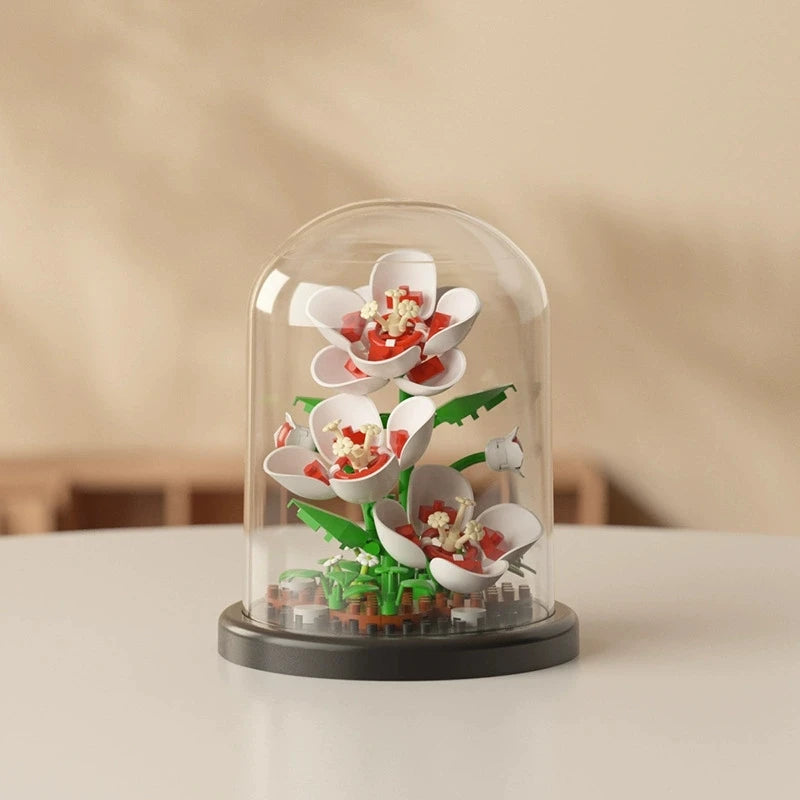 DIY MOC Flower Arrangement Dust Cover Tulip Rose Sunflower Plants Succulents Gardens Building Blocks Model Kids Sets Kits Toys