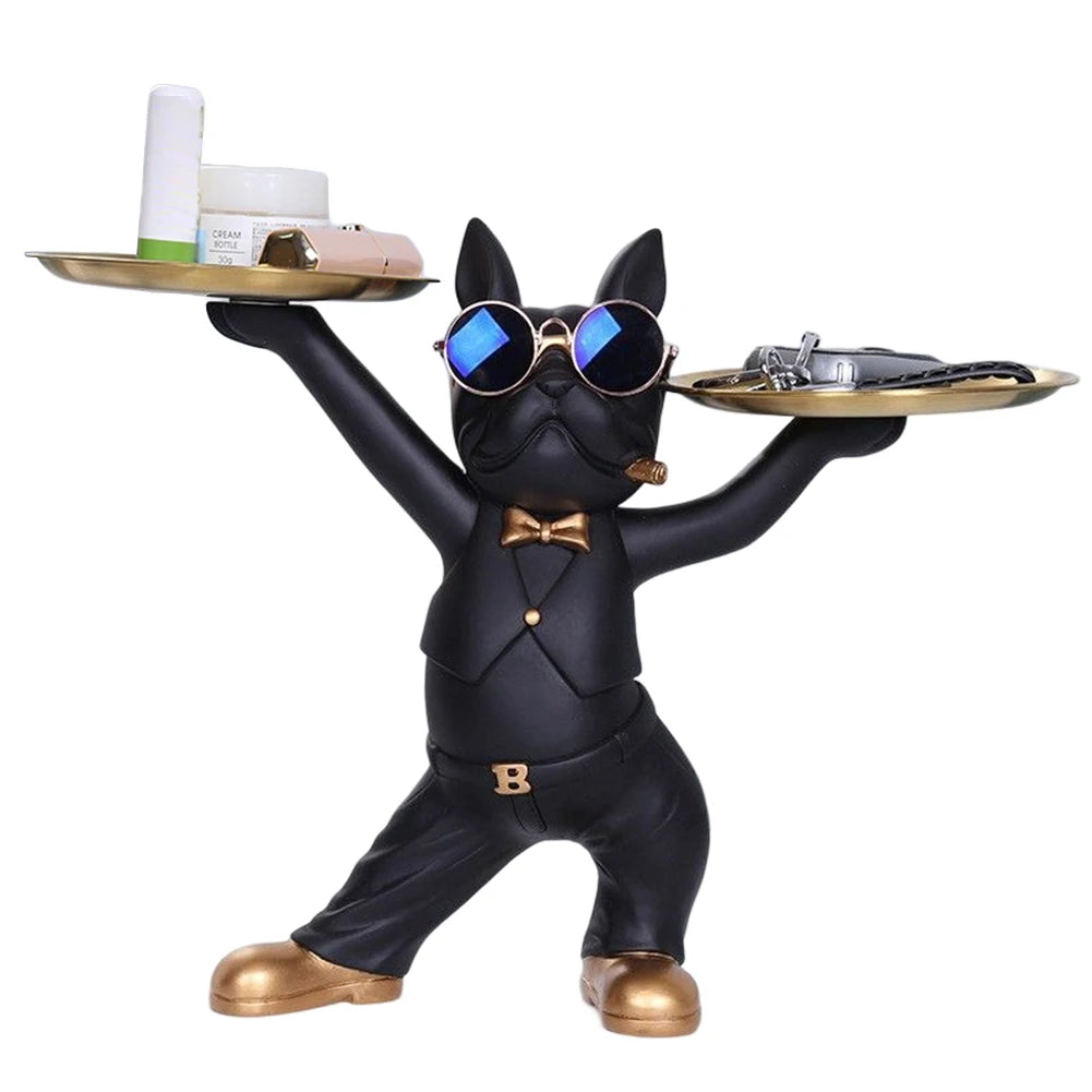 French Bulldog Sculpture Dog Statue with Tray and Keys Holder Storage Gift Home Decor Ornaments Rood Decor Animal Figurine