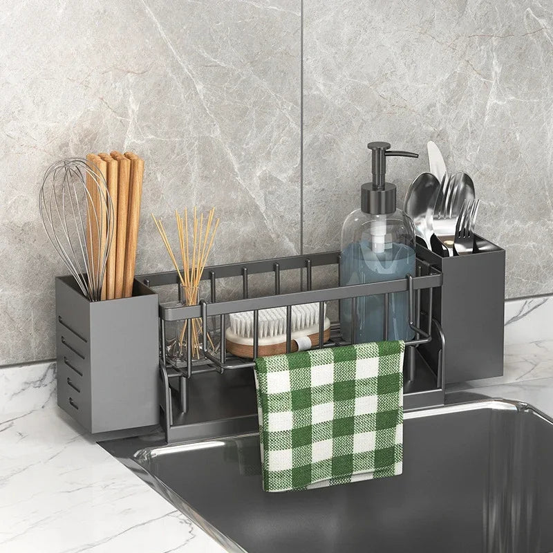 Kitchen Sink Drain Rack Organizer ABS Plastic Self-draining Sink Shelf Soap Sponge Holder Dishcloth Towel Rack Filter Basket