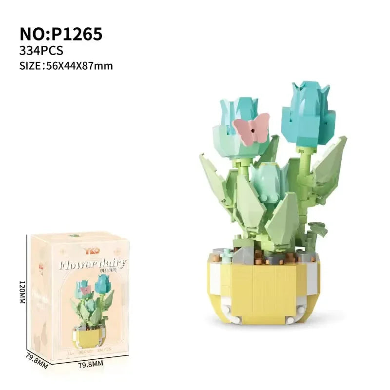 Flower Succulents Building Blocks Everlasting Flower Bonsai Tree Gardens Romantic Bricks DIY Potted Plants Model Kids Kits Toys