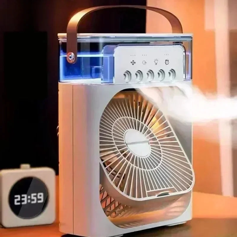3 in 1 Summer Cooling Fan Portable Desktop Humidifier Mini USB Air Conditioner with Night Light for Home or Office