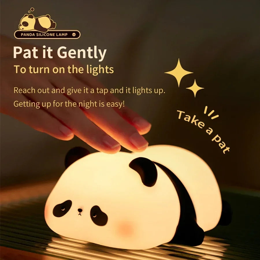 Cute Panda Silicone Patting Lamp Rechargeable Timing LED Night Light For Bedroom Bedside Room Decoration Kids Boys Birthday Gift