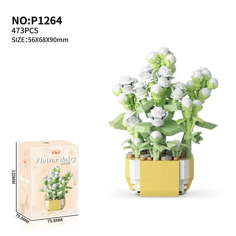Flower Succulents Building Blocks Everlasting Flower Bonsai Tree Gardens Romantic Bricks DIY Potted Plants Model Kids Kits Toys