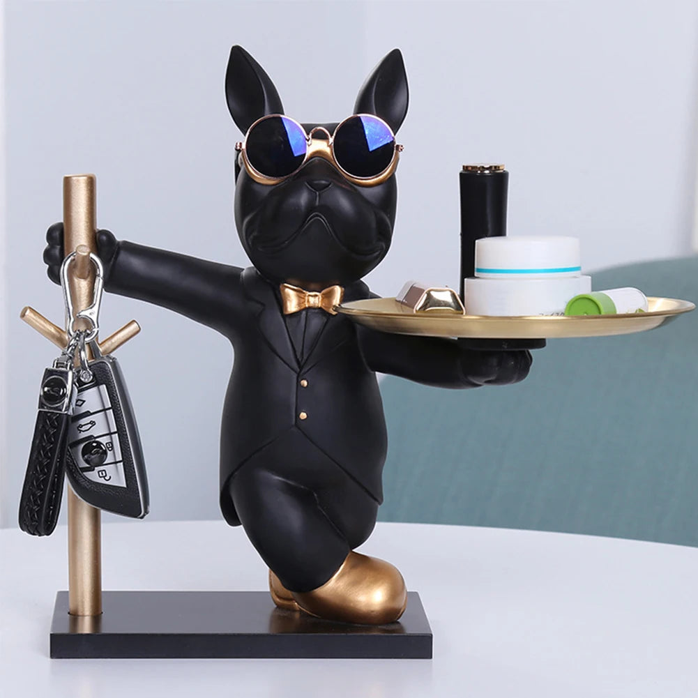 Bulldog Cool Sculpture Dog Ornament Butler Storage Box Home Decor Cool Dog Figurine Dog Statue Box Resin Cool Dog with Tray