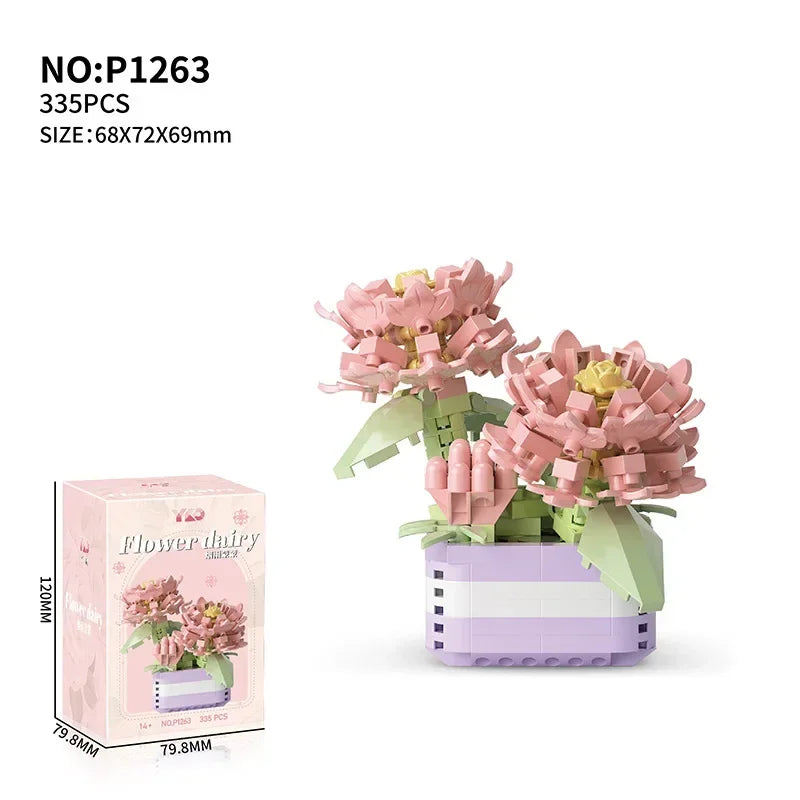 Flower Succulents Building Blocks Everlasting Flower Bonsai Tree Gardens Romantic Bricks DIY Potted Plants Model Kids Kits Toys