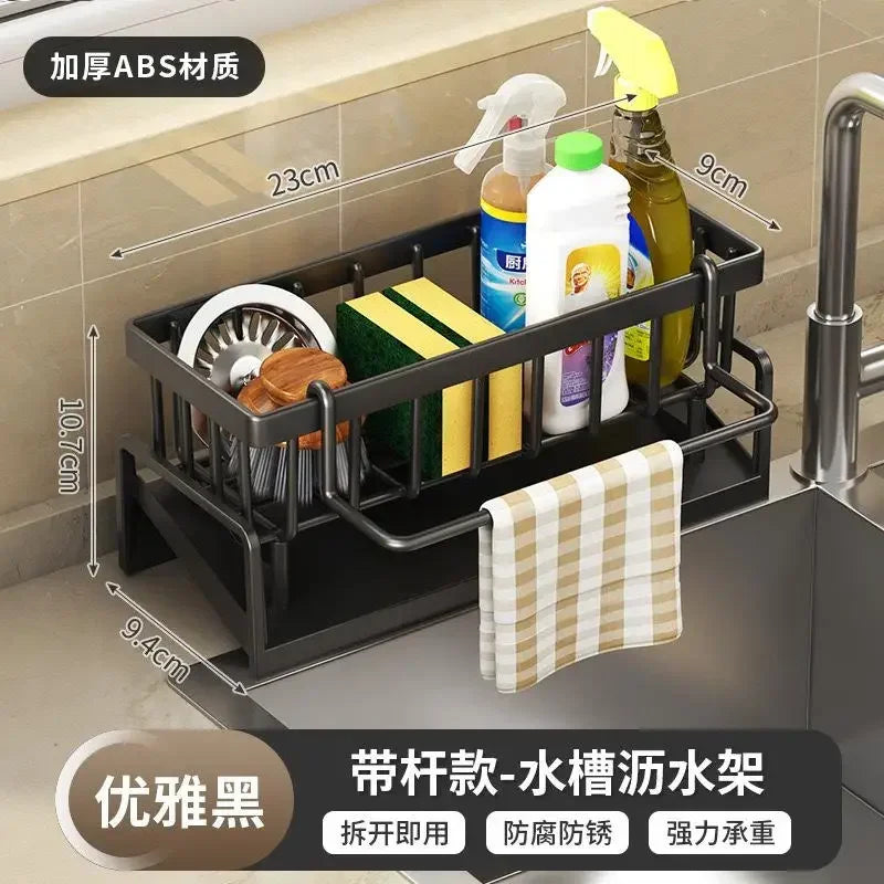 Kitchen Sink Drain Rack Organizer Thickened ABS Plastic Self-Draining Sink Shelf Soap Sponge Holder Dishcloth Rack Filter Basket