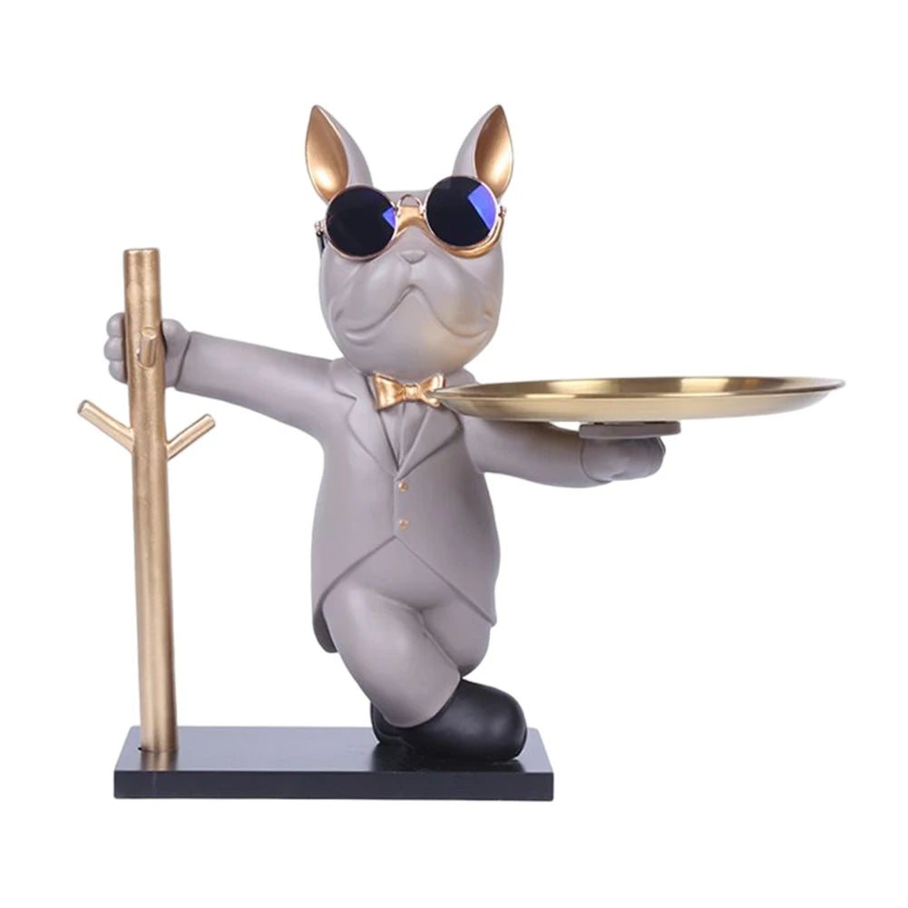 French Bulldog Sculpture Dog Statue with Tray and Keys Holder Storage Gift Home Decor Ornaments Rood Decor Animal Figurine