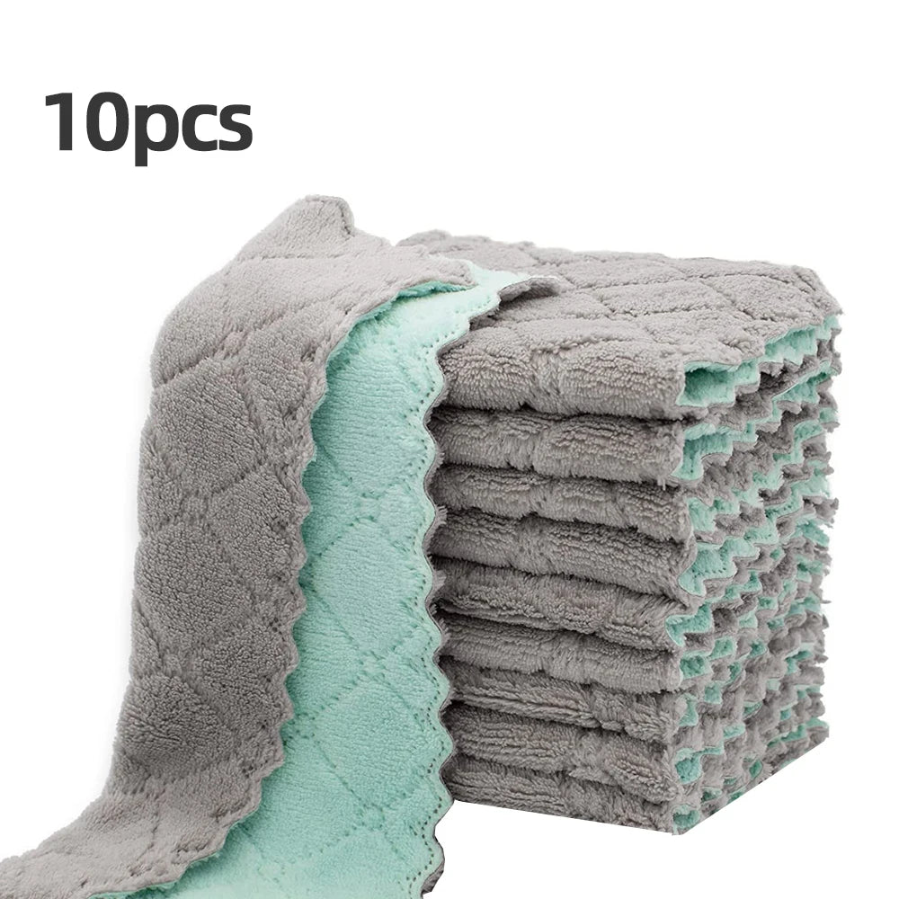 10pcs Microfiber Dish Cloths, Multi Purpose Dishwashing Towels For Tableware, Double Sided Cleaning Rags, Scouring Pads, Cleanin