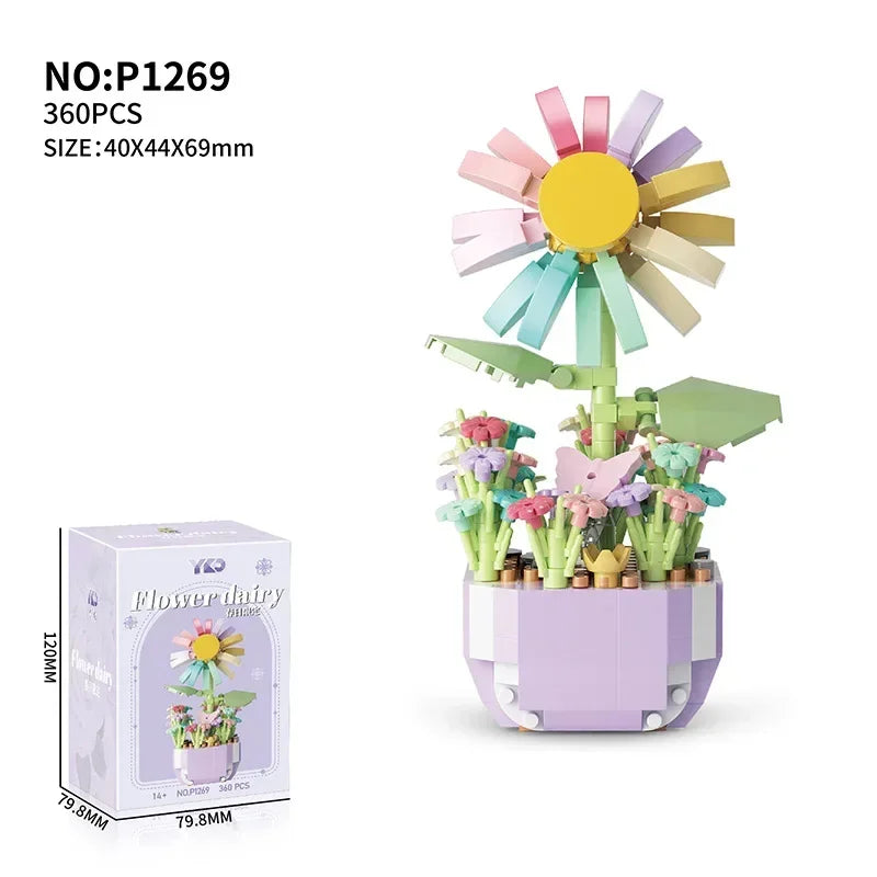 Flower Succulents Building Blocks Everlasting Flower Bonsai Tree Gardens Romantic Bricks DIY Potted Plants Model Kids Kits Toys
