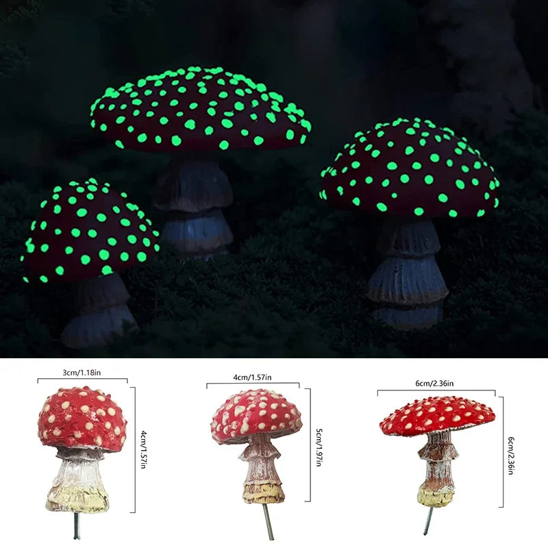 Mini Mushroom Glow in The Dark Resin Crafts Fairy Garden Miniatures Garden Ornament Terrarium Figurines Decor DIY Dollhouse