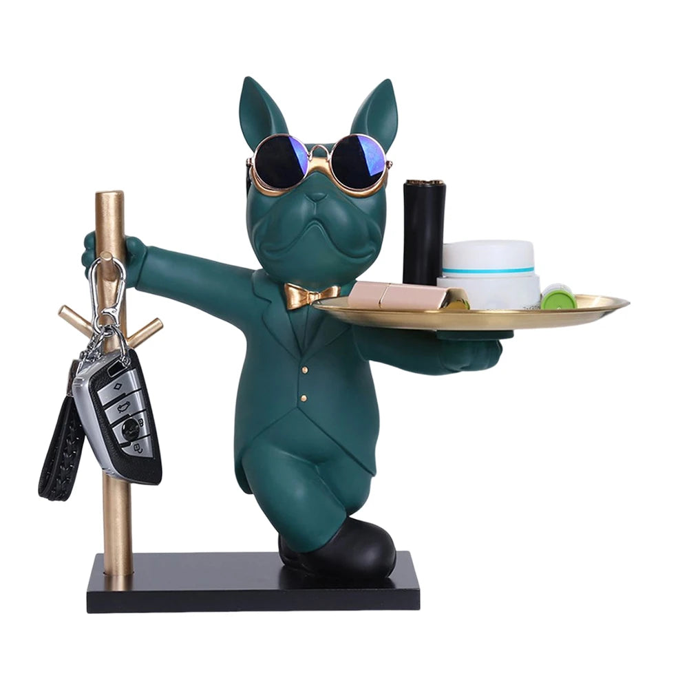French Bulldog Sculpture Dog Statue with Tray and Keys Holder Storage Gift Home Decor Ornaments Rood Decor Animal Figurine
