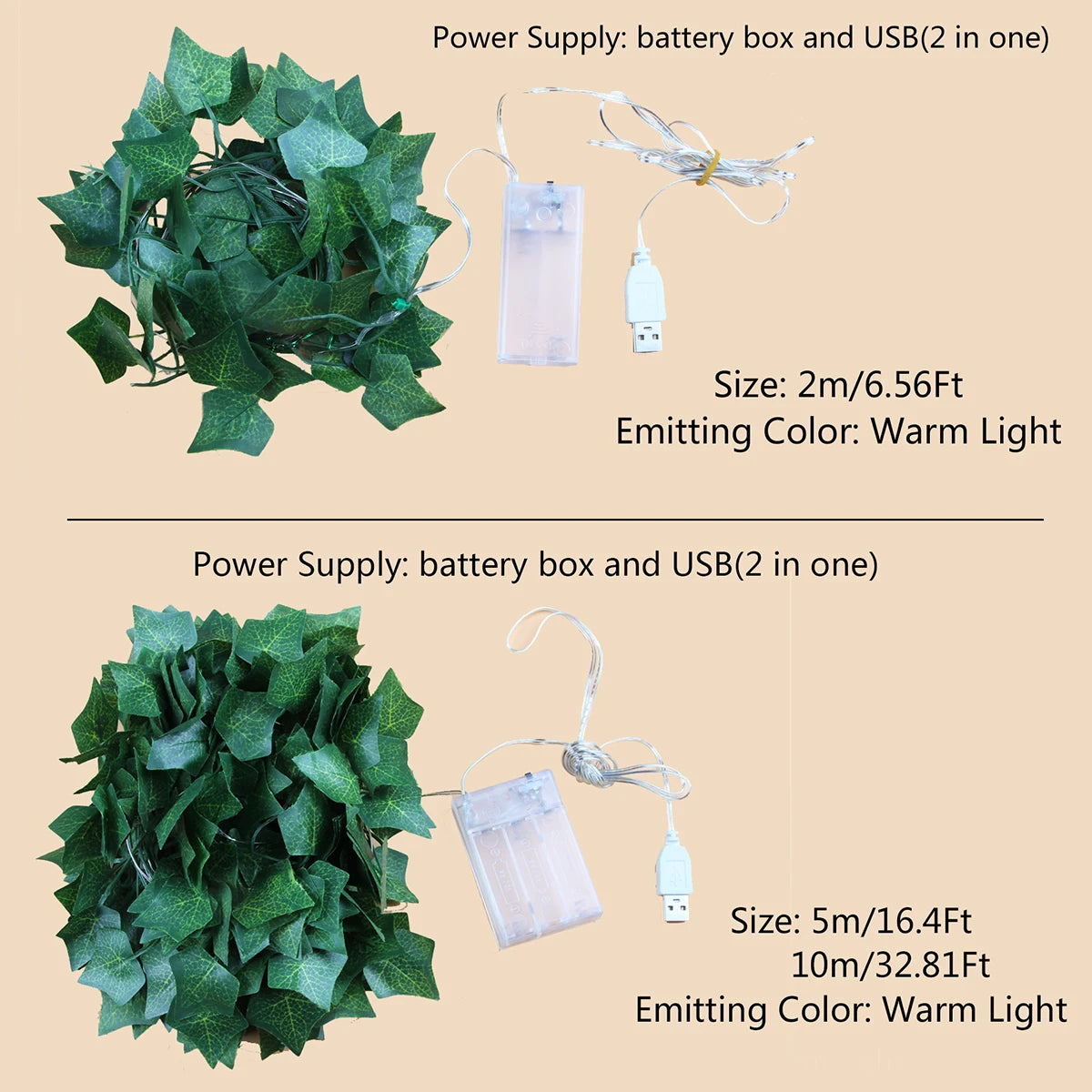 Flower Green Leaf String Lights USB And Battery Powered Ivy Vine Fairy Lights Garland For Party Christmas Courtyard Decoration