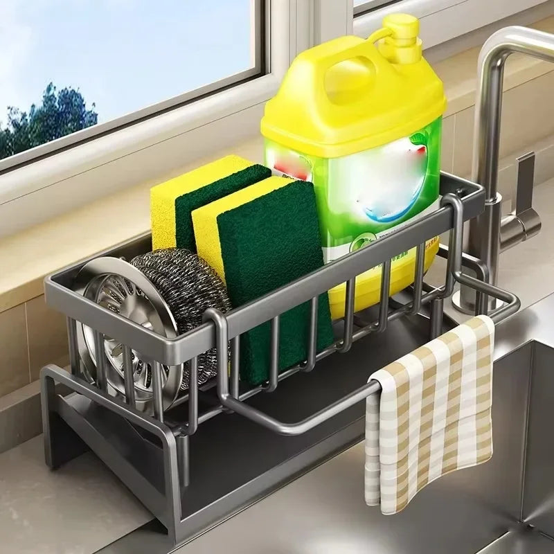 Kitchen Sink Drain Rack Organizer Thickened ABS Plastic Self-Draining Sink Shelf Soap Sponge Holder Dishcloth Rack Filter Basket