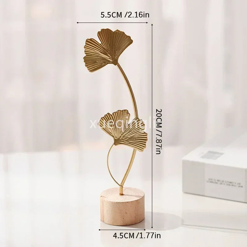1pc Ginkgo Leaf Decoration Wooden Ornaments Miniature Figurines Office Desktop Crafts Home Decor Festival Gift Home Accessories