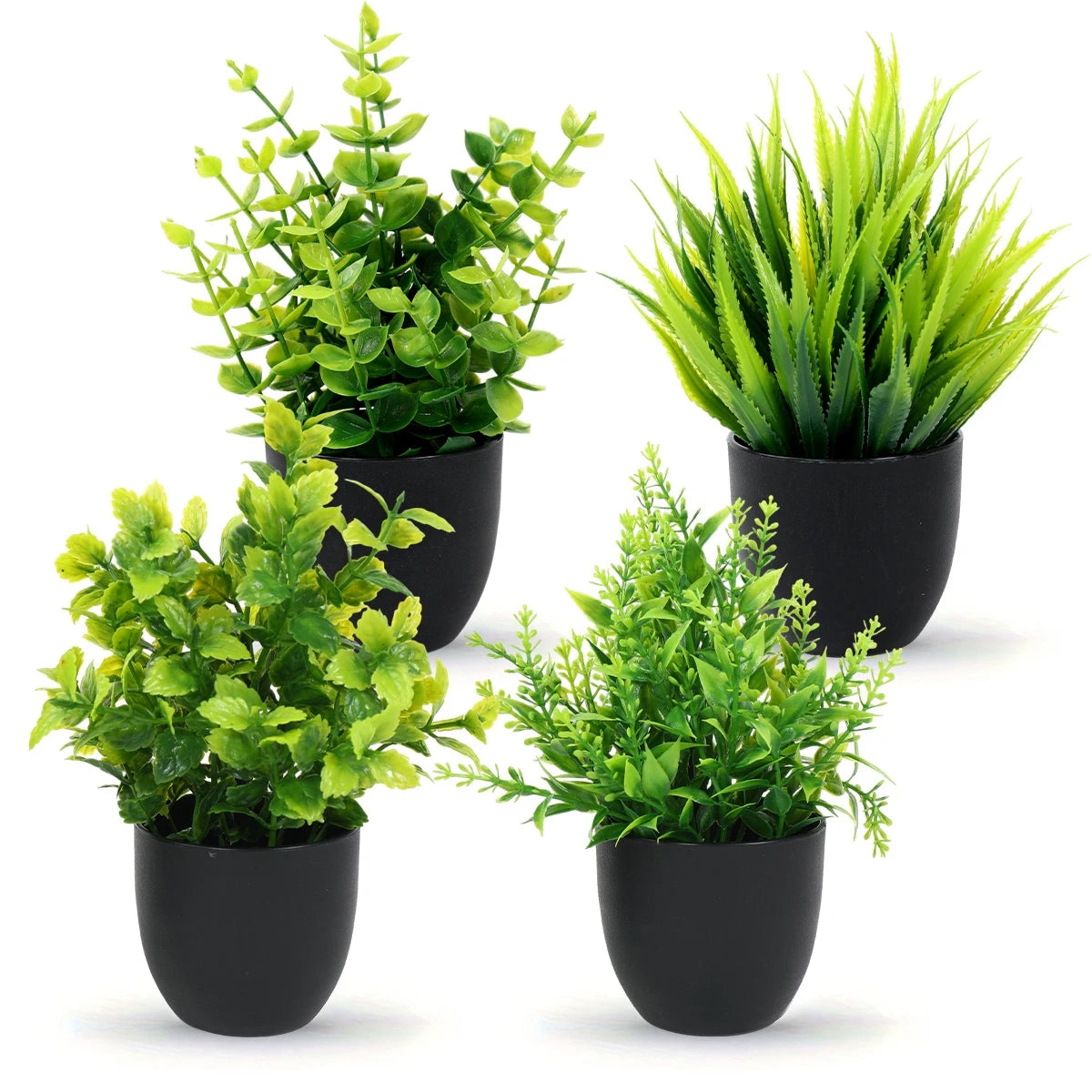 4pcs Artificial Plants Potted Green Bonsai Small Tree Grass Plants Pot Ornament Fake Flowers for Home Garden Decor Wedding Party