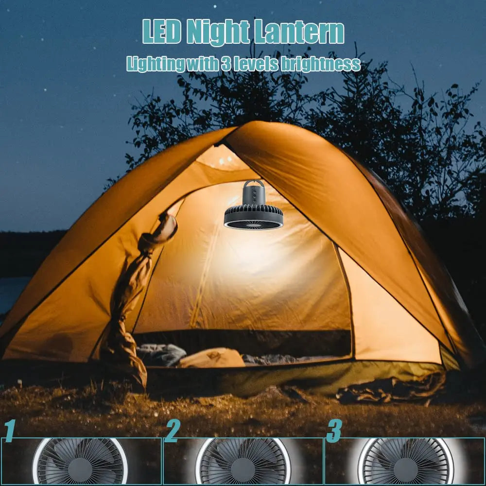 10000mAh Camping Fan Rechargeable Desktop Portable Circulator Wireless Ceiling Electric Fan with Power Bank LED Lighting