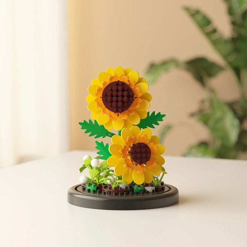 DIY MOC Flower Arrangement Dust Cover Tulip Rose Sunflower Plants Succulents Gardens Building Blocks Model Kids Sets Kits Toys