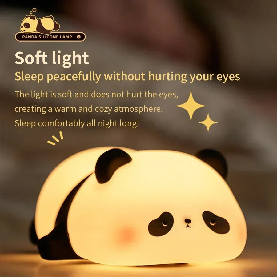 Cute Panda Silicone Patting Lamp Rechargeable Timing LED Night Light For Bedroom Bedside Room Decoration Kids Boys Birthday Gift