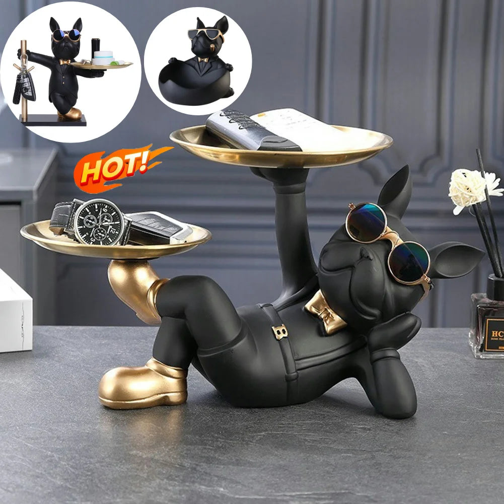 Bulldog Cool Sculpture Dog Ornament Butler Storage Box Home Decor Cool Dog Figurine Dog Statue Box Resin Cool Dog with Tray