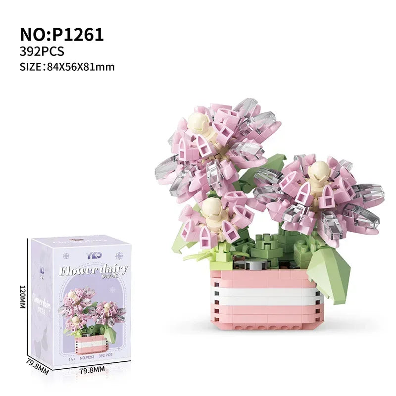 Flower Succulents Building Blocks Everlasting Flower Bonsai Tree Gardens Romantic Bricks DIY Potted Plants Model Kids Kits Toys