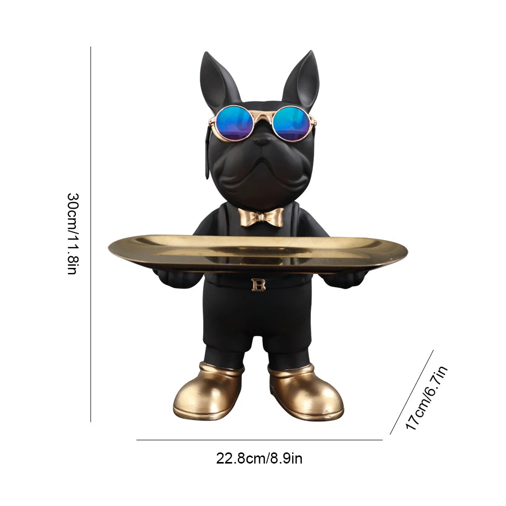 French Bulldog Sculpture Dog Statue with Tray and Keys Holder Storage Gift Home Decor Ornaments Rood Decor Animal Figurine