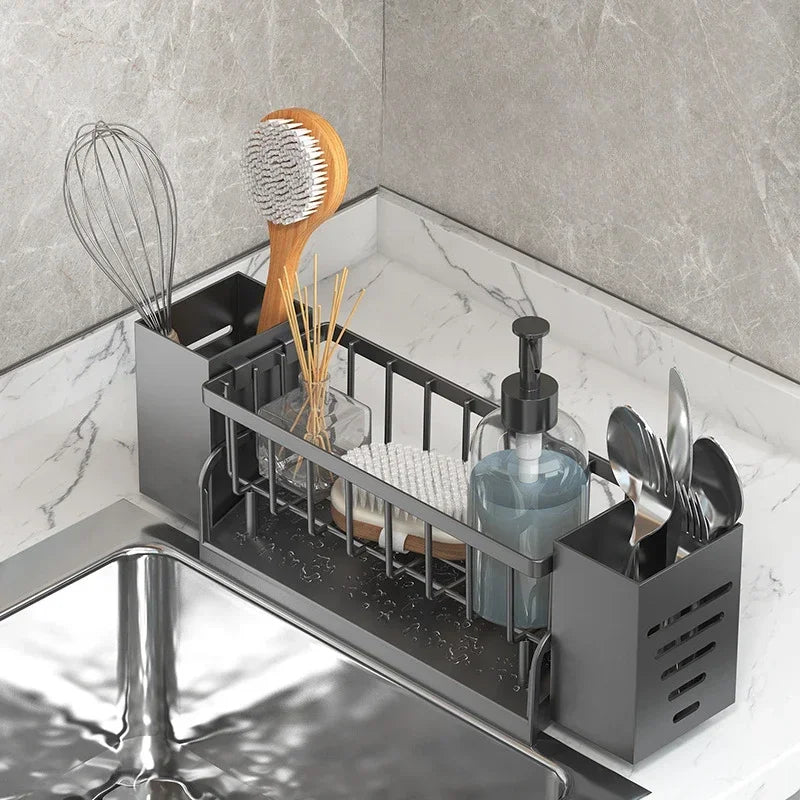 Kitchen Sink Drain Rack Organizer ABS Plastic Self-draining Sink Shelf Soap Sponge Holder Dishcloth Towel Rack Filter Basket