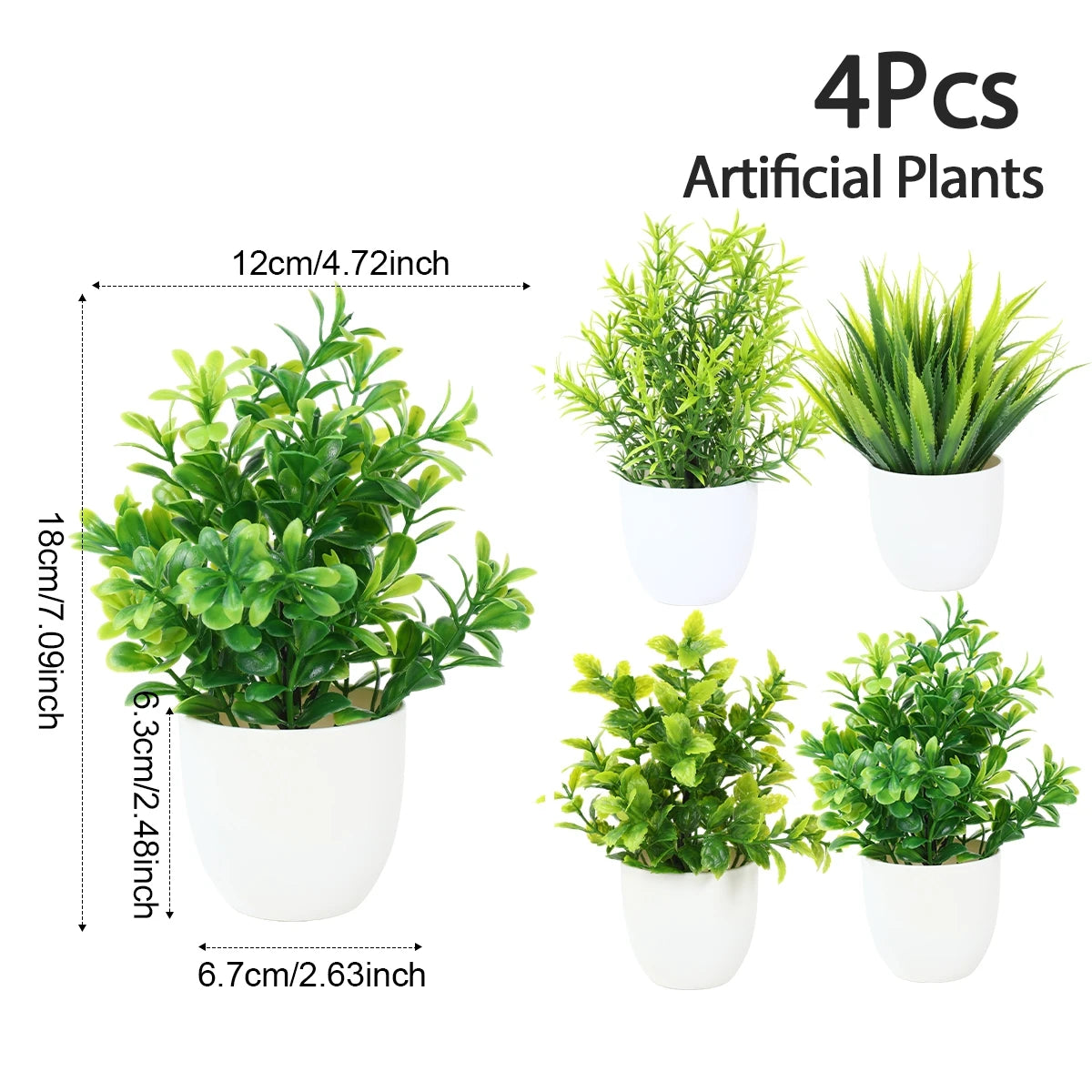 4pcs Artificial Plants Potted Green Bonsai Small Tree Grass Plants Pot Ornament Fake Flowers for Home Garden Decor Wedding Party