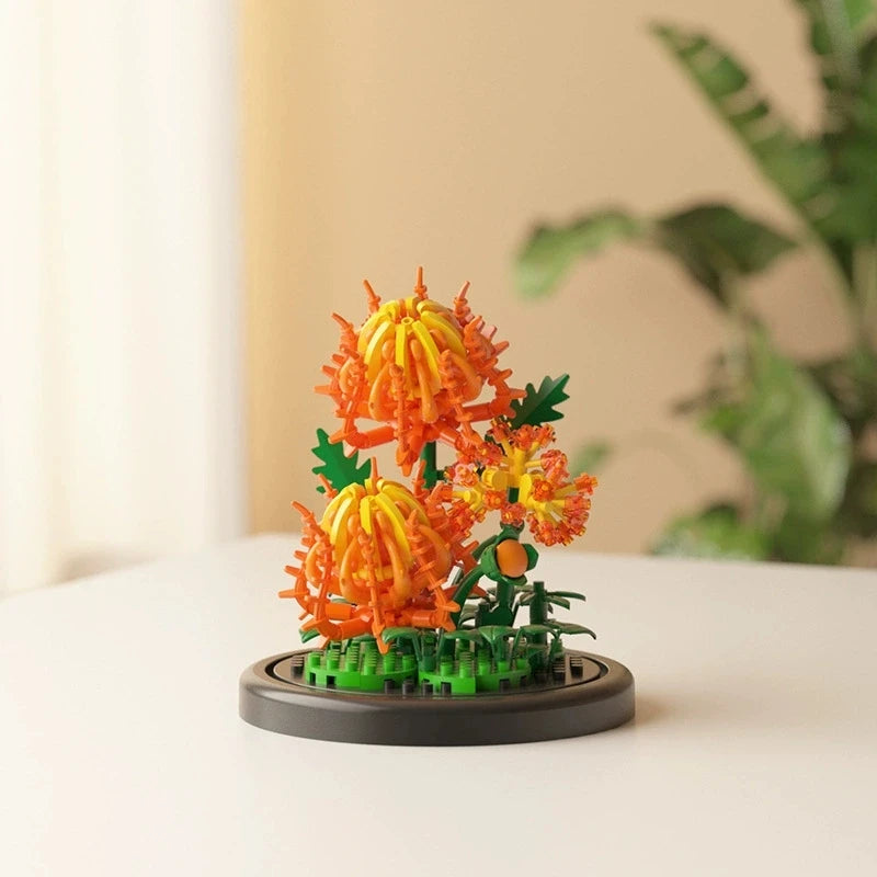 DIY MOC Flower Arrangement Dust Cover Tulip Rose Sunflower Plants Succulents Gardens Building Blocks Model Kids Sets Kits Toys