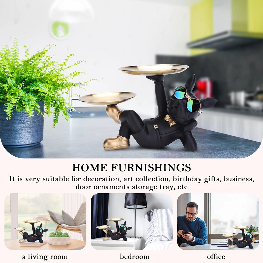 Bulldog Cool Sculpture Dog Ornament Butler Storage Box Home Decor Cool Dog Figurine Dog Statue Box Resin Cool Dog with Tray