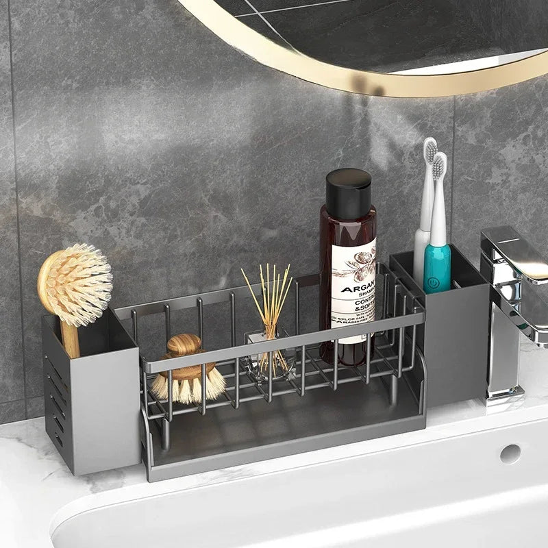 Kitchen Sink Drain Rack Organizer ABS Plastic Self-draining Sink Shelf Soap Sponge Holder Dishcloth Towel Rack Filter Basket