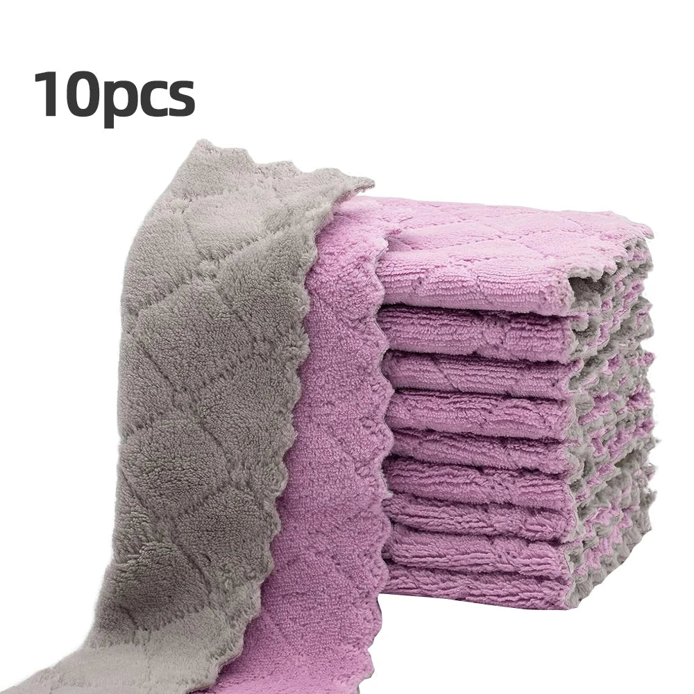 10pcs Microfiber Dish Cloths, Multi Purpose Dishwashing Towels For Tableware, Double Sided Cleaning Rags, Scouring Pads, Cleanin