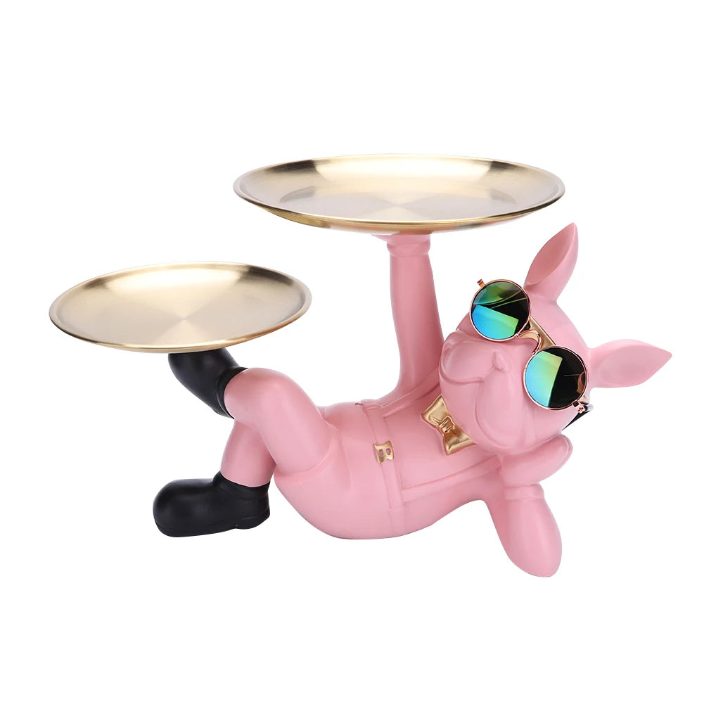 French Bulldog Sculpture Dog Statue with Tray and Keys Holder Storage Gift Home Decor Ornaments Rood Decor Animal Figurine