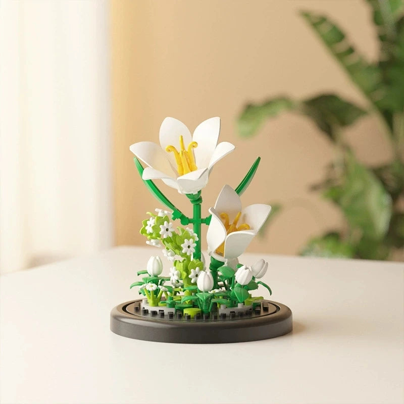 DIY MOC Flower Arrangement Dust Cover Tulip Rose Sunflower Plants Succulents Gardens Building Blocks Model Kids Sets Kits Toys