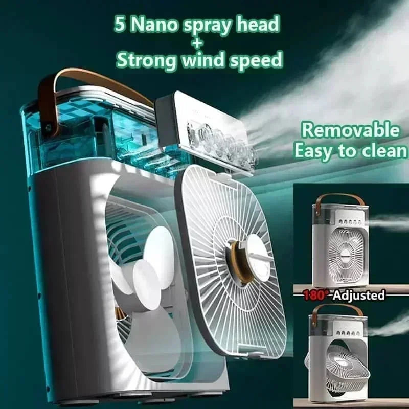 3 in 1 Summer Cooling Fan Portable Desktop Humidifier Mini USB Air Conditioner with Night Light for Home or Office