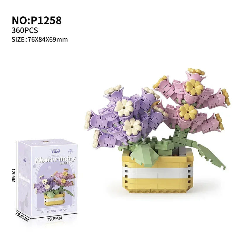 Flower Succulents Building Blocks Everlasting Flower Bonsai Tree Gardens Romantic Bricks DIY Potted Plants Model Kids Kits Toys