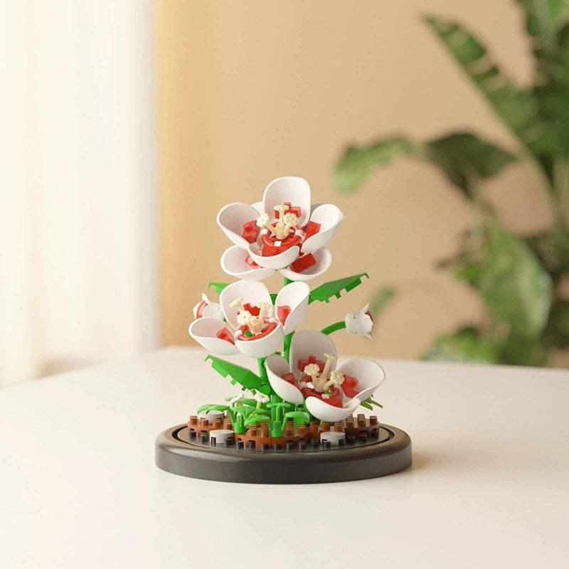 DIY MOC Flower Arrangement Dust Cover Tulip Rose Sunflower Plants Succulents Gardens Building Blocks Model Kids Sets Kits Toys