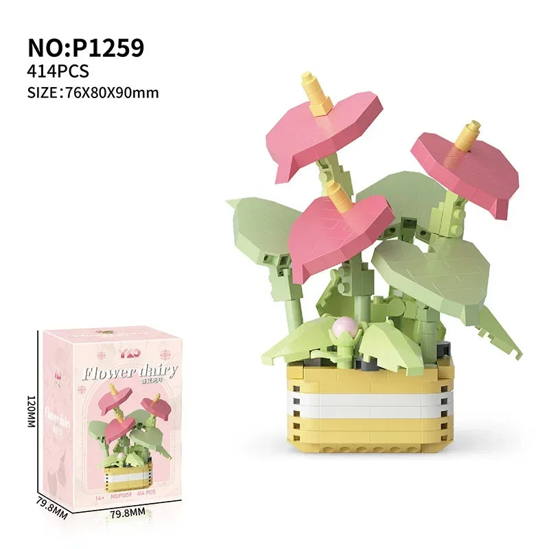 Flower Succulents Building Blocks Everlasting Flower Bonsai Tree Gardens Romantic Bricks DIY Potted Plants Model Kids Kits Toys