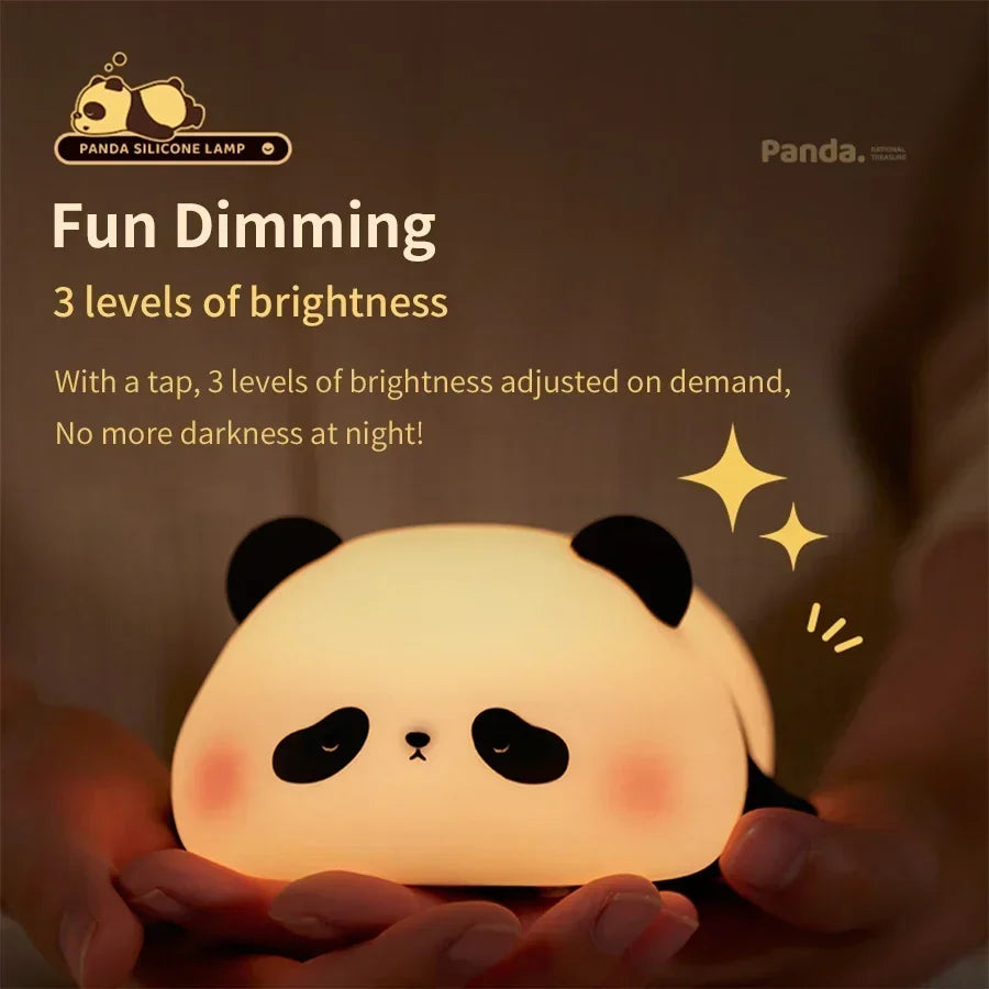 Cute Panda Silicone Patting Lamp Rechargeable Timing LED Night Light For Bedroom Bedside Room Decoration Kids Boys Birthday Gift