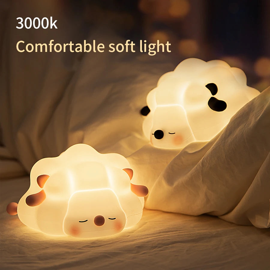 LED Night Lights Cute Sheep Panda Touch Sensor Silicone Lamp USB Rechargeable Timing Room Decor nightlight Kids Birthday Gifts