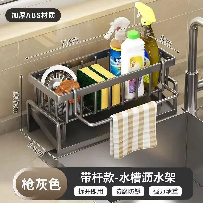 Kitchen Sink Drain Rack Organizer Thickened ABS Plastic Self-Draining Sink Shelf Soap Sponge Holder Dishcloth Rack Filter Basket