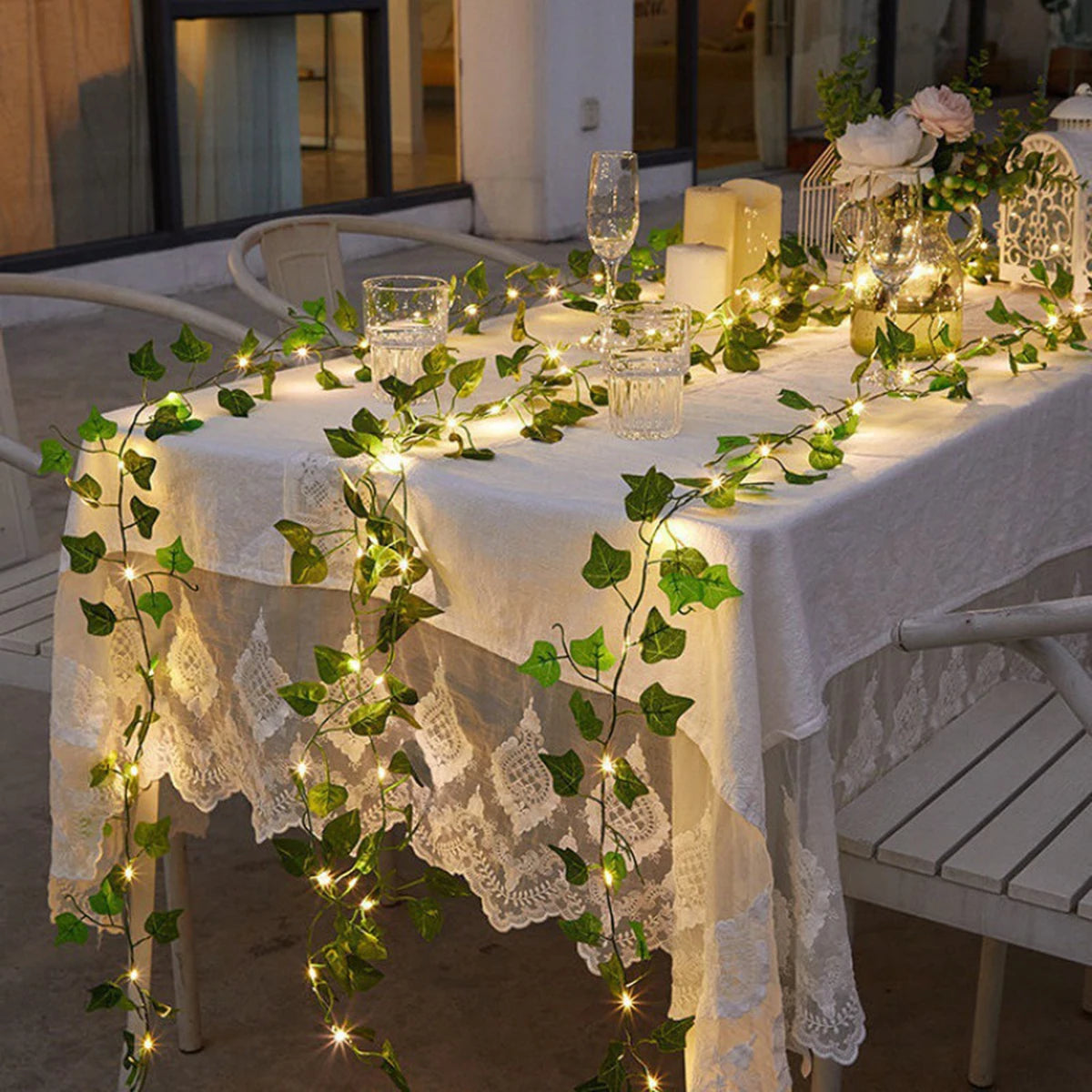 Flower Green Leaf String Lights USB And Battery Powered Ivy Vine Fairy Lights Garland For Party Christmas Courtyard Decoration