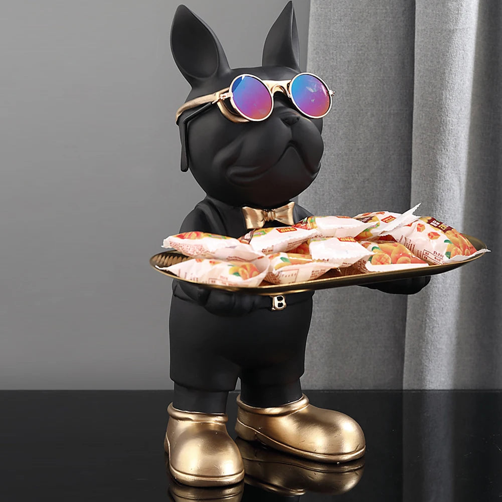 French Bulldog Sculpture Dog Statue with Tray and Keys Holder Storage Gift Home Decor Ornaments Rood Decor Animal Figurine