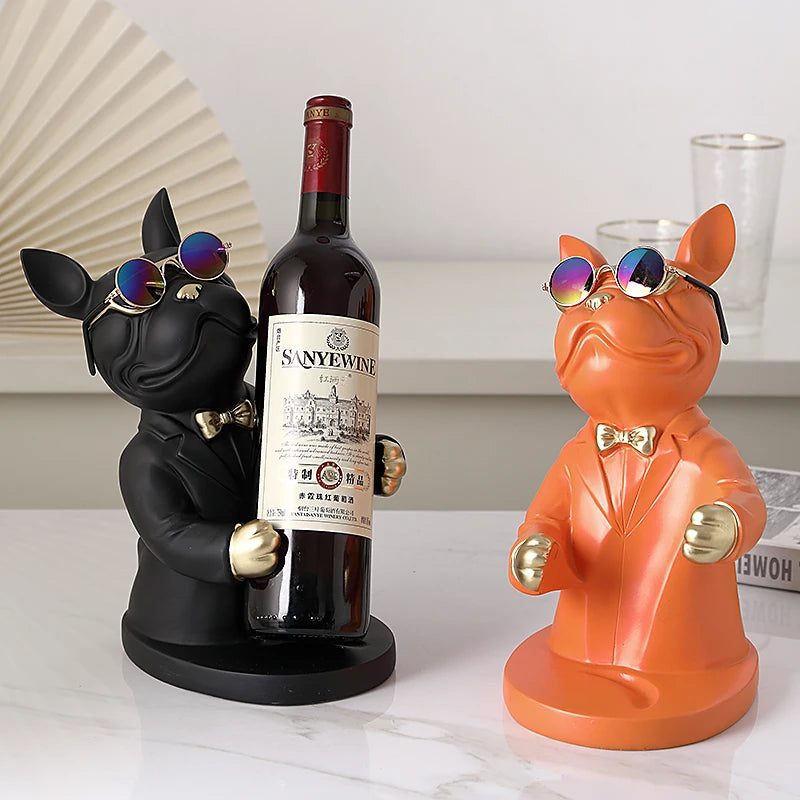 Home Decoration Animal Figurines Wine Holders Resin Craft Bulldog Statue Wine Bottle Holder Desk Table Champagne Rack Room Decor