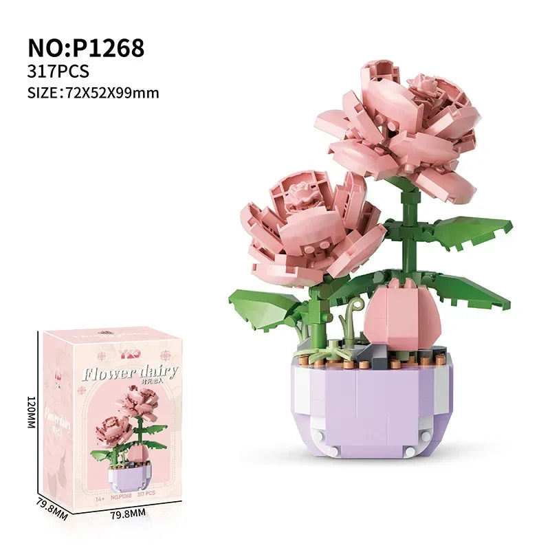 Flower Succulents Building Blocks Everlasting Flower Bonsai Tree Gardens Romantic Bricks DIY Potted Plants Model Kids Kits Toys