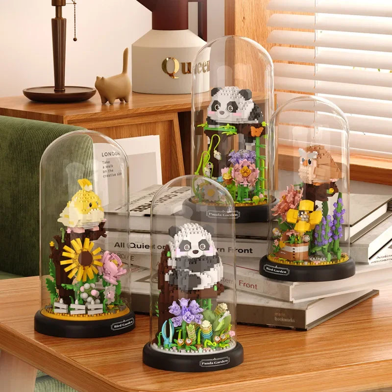 Flower Succulents Building Blocks Panda Owl Bonsai Tree Gardens Romantic Bricks Dust coverDIY Potted Plants Model Kids Kits Toys